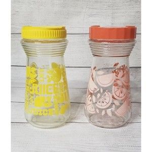Vintage Lemon/Orange Juice Pitchers Set of 2 Glass Carafe Flip Top Movie Prop